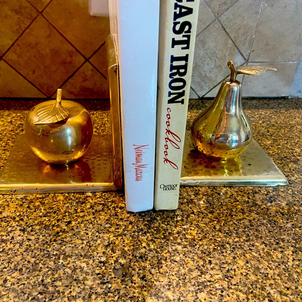 Antique Brass Bookends Apple and Pear